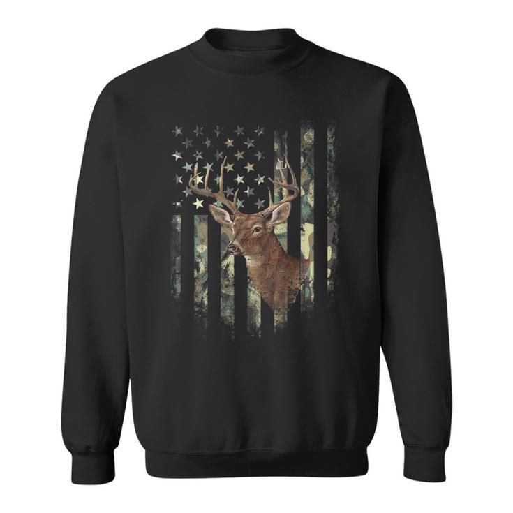 American Flag Print On The Back Deer Hunting Camo Sweatshirt