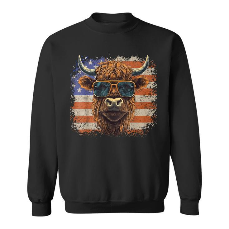 American Flag Highland Cow-Fourth Of July Cow Lover Cool Sweatshirt