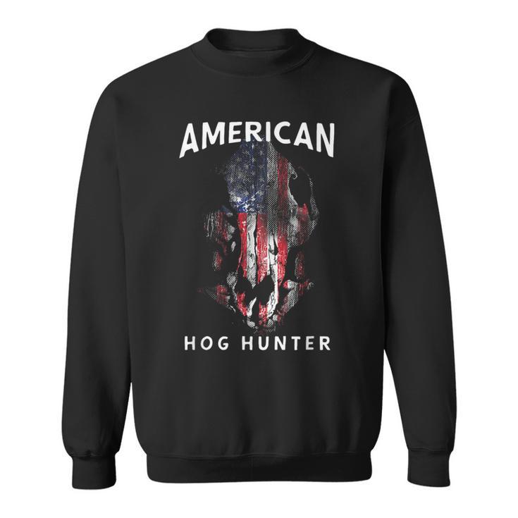 American Hog Hunter Patriotic Wild Hog Skull Sweatshirt