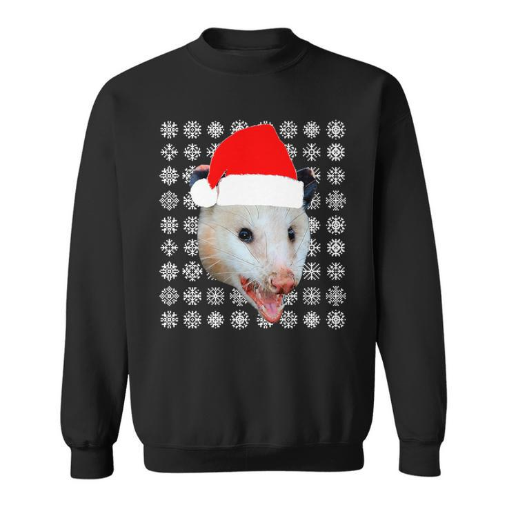 Animals In Santa Hats Road Kill Opossum Christmas Sweatshirt