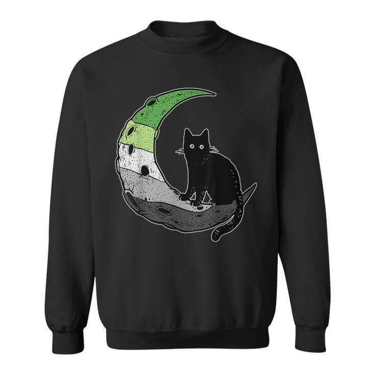 Aromantic Moon Space Cat Aro Pride Flag Lgbt Subtle Asexual Sweatshirt