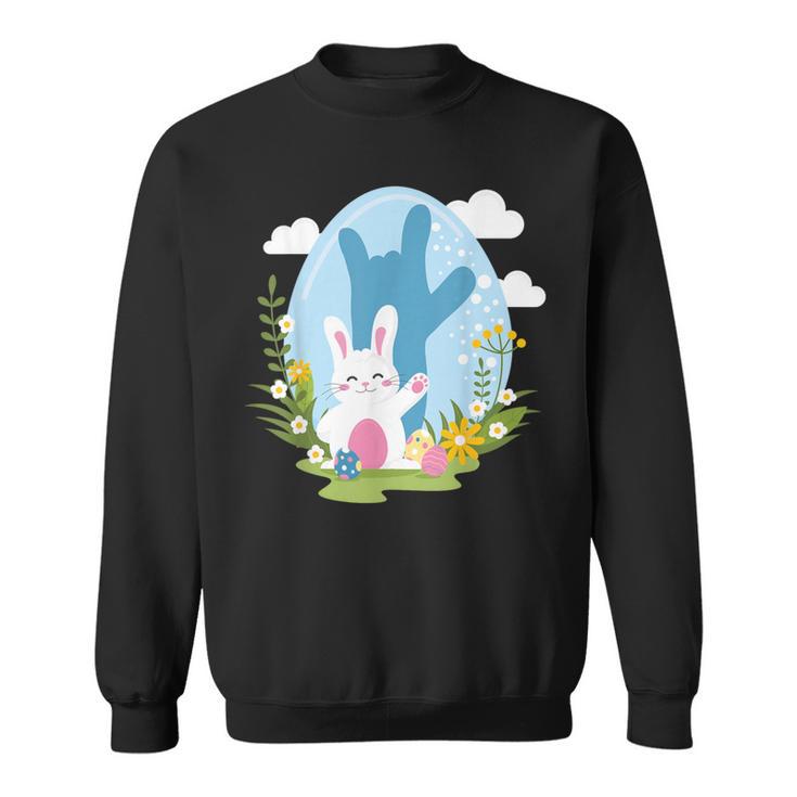 Asl Easter Bunny Reflection I Love You Hand Sign Language Sweatshirt