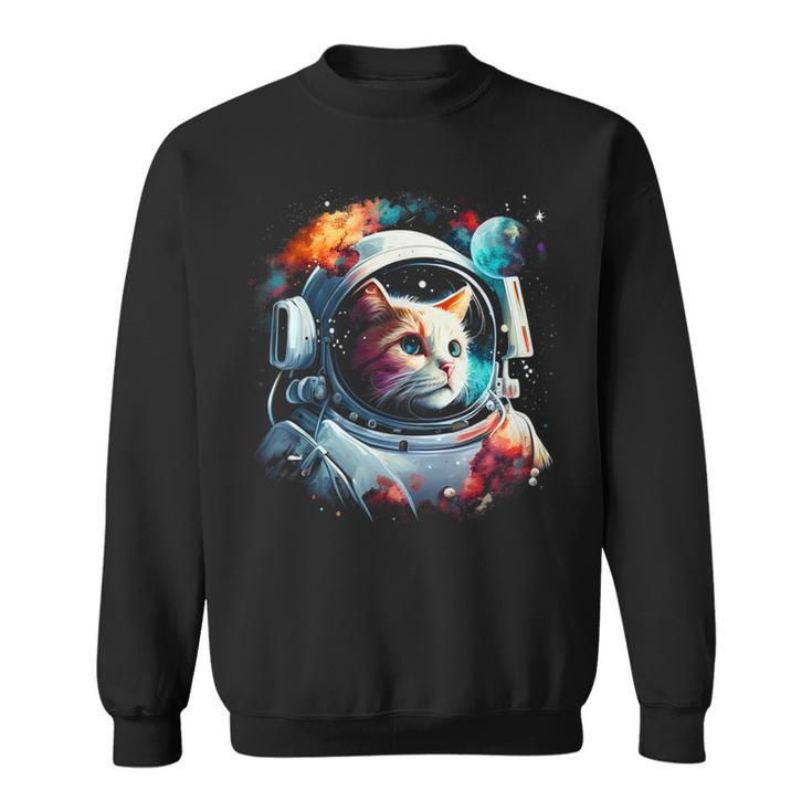 Astronaut Cat Or Space Cat On Galaxy Cat Lover Sweatshirt