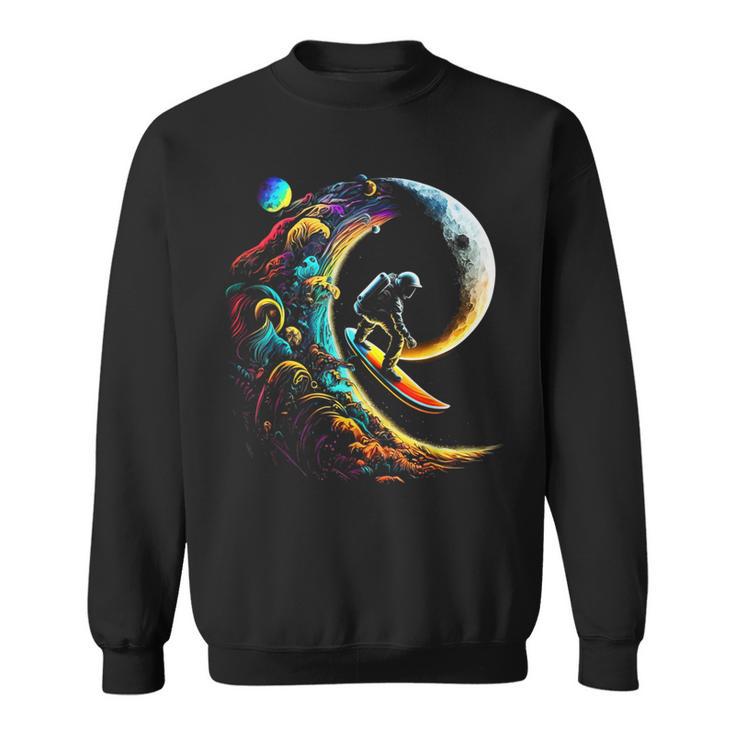 Astronaut Surfing Through Space Universe Galaxy Planets Moon Sweatshirt