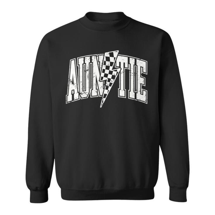 Auntie Hosting Race Car Pit Crew Checkered Birthday Party Sweatshirt