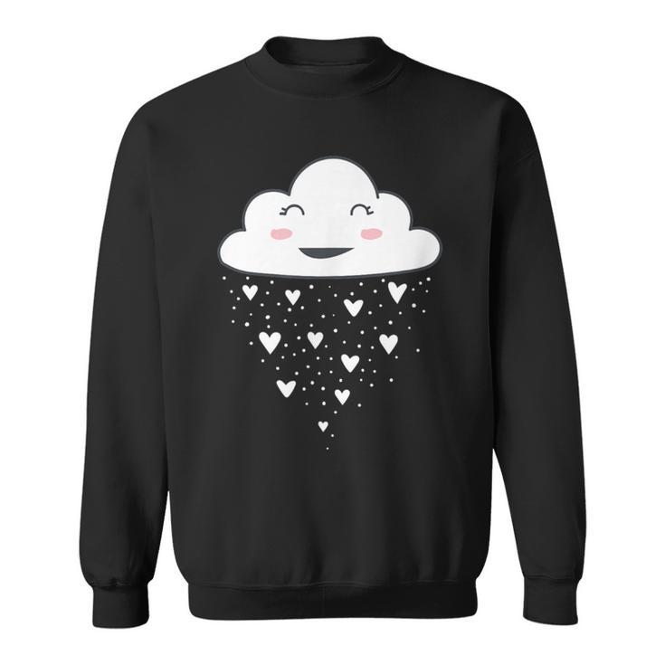 Awesome White Cloud Rain Raindrop Hearts Print Sweatshirt