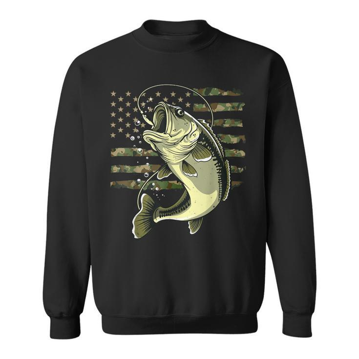 Bass Fish Fishing Usa American Flag Camouflage Fisherman Sweatshirt