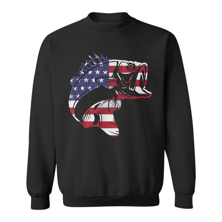 Bass Fishing Usa American Flag 4Th Of July Fisherman Sweatshirt