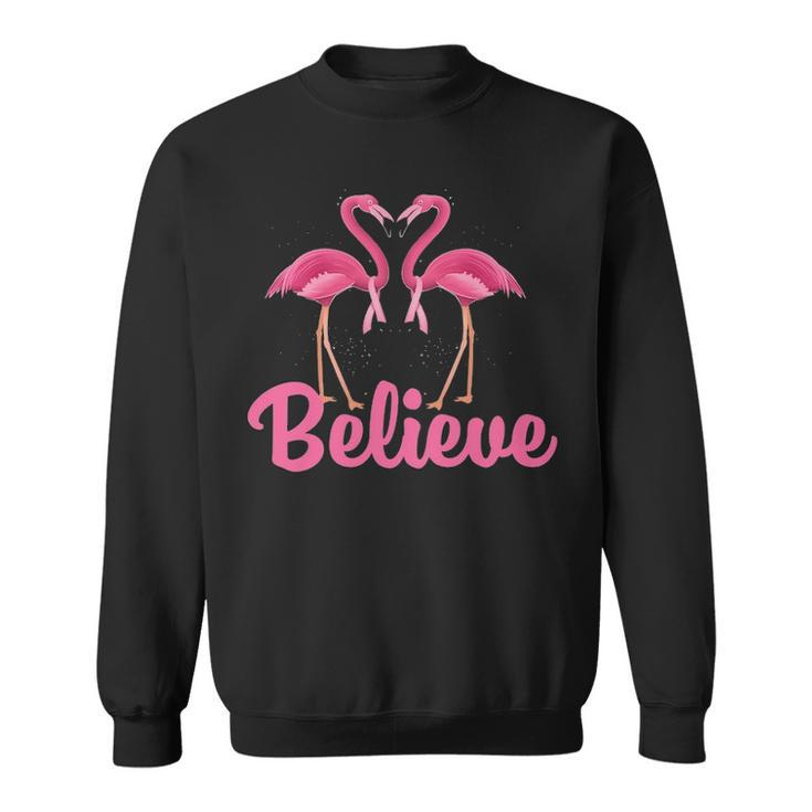 Believe Breast Cancer Flamingo Awareness Pink Ribbon Sweatshirt