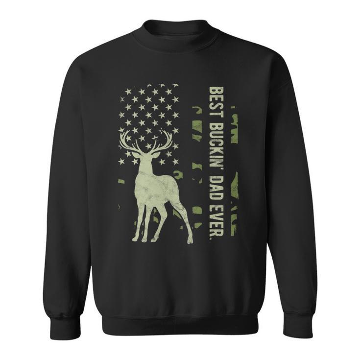 Best Buckin' Dad Camouflage American Flag Deer Hunting Sweatshirt