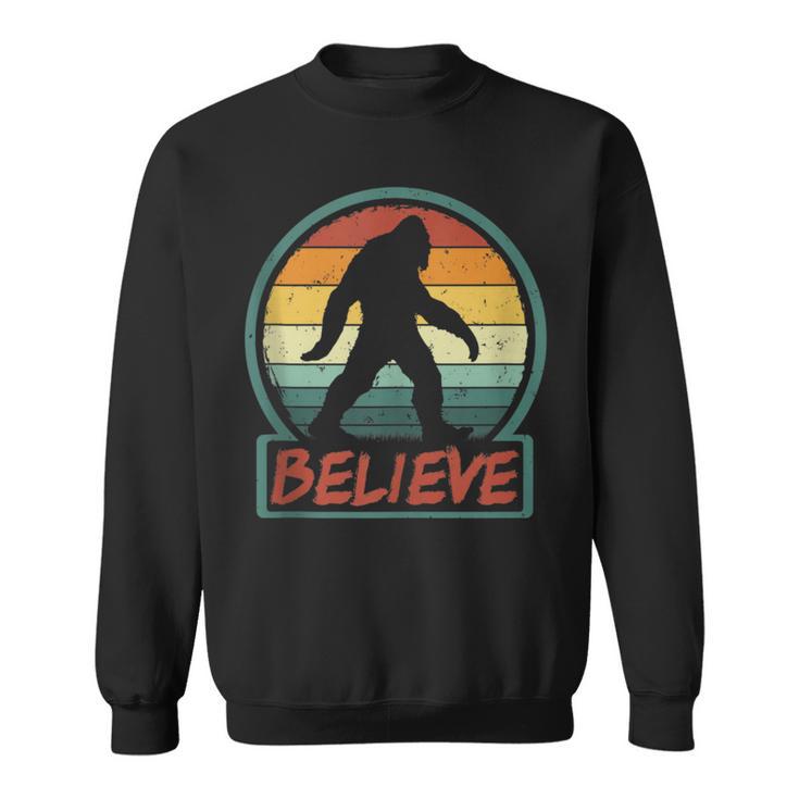 Bigfoot Believe Retro Sasquatch Cryptid Sunset Silhouette Sweatshirt