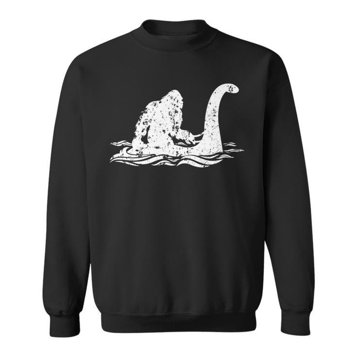 Bigfoot Riding On Nessie Lochness Monster Nessie Yeti Hunter Sweatshirt