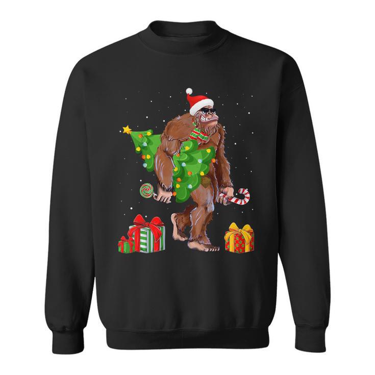 Bigfoot Santa Christmas Tree Lights Xmas Sasquatch Sweatshirt