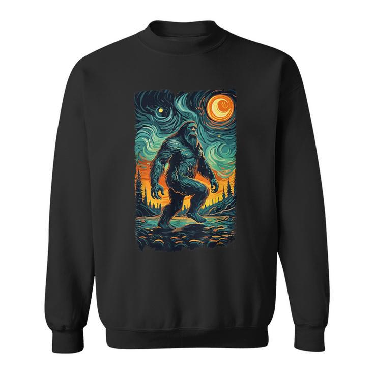 Bigfoot Starry Night Sasquatch Van Gogh Sky Painting Sweatshirt