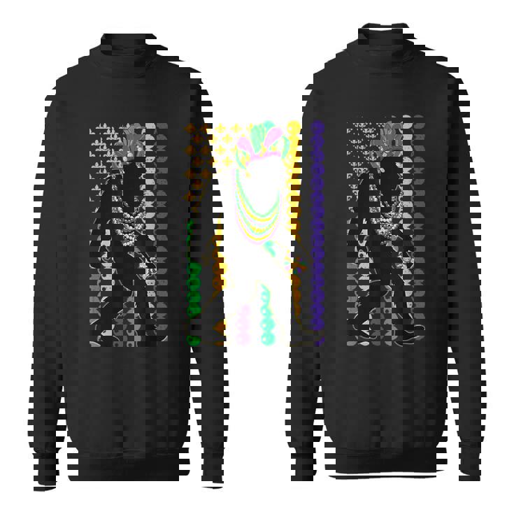 Bigfoot Wearing Hat Mardi Gras Beads With Flag Mardi Gras Sweatshirt
