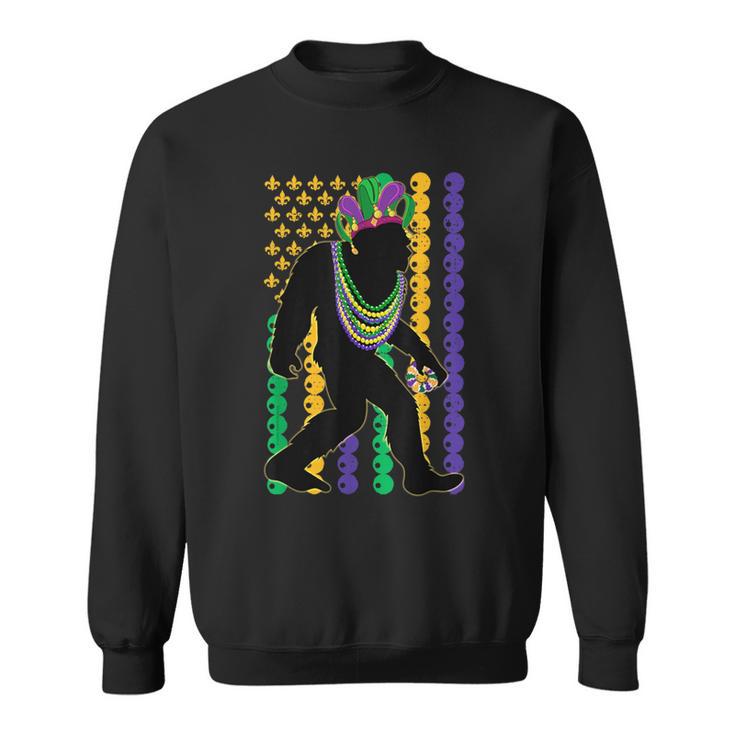 Bigfoot Wearing Hat Mardi Gras Beads With Flag Mardi Gras Sweatshirt