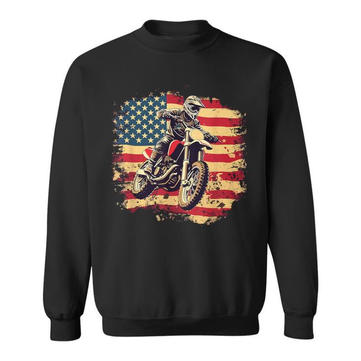 Bike American Vintage Usa Flag Motocross Biker 4Th Of July Sweatshirt