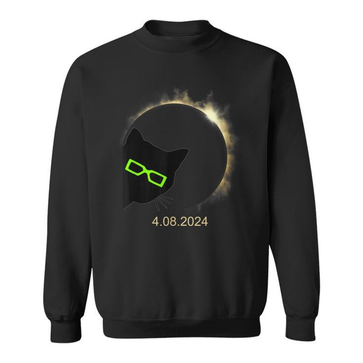 Black Cat Wearing Solar Eclipse Glasses 2024 Solar Eclipse Sweatshirt
