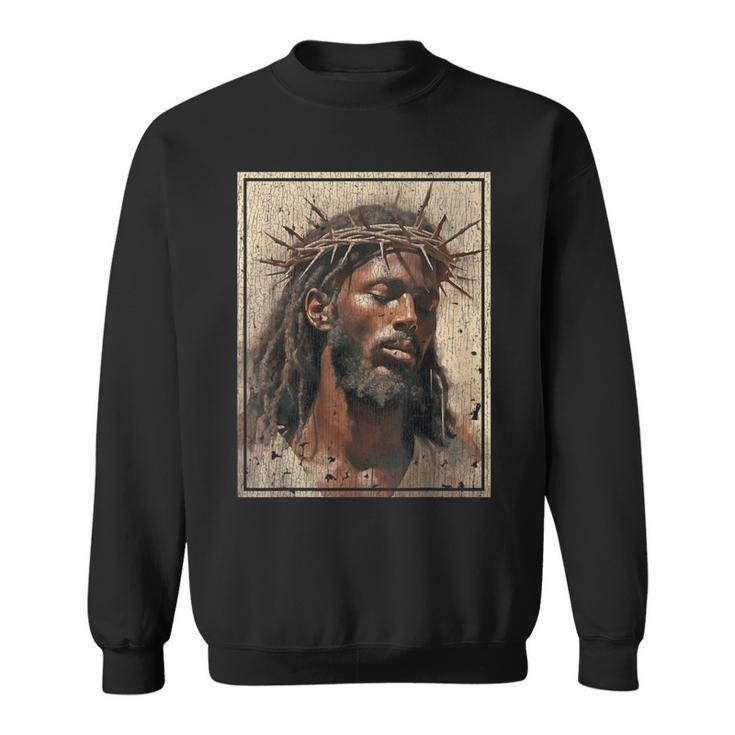 Black Jesus Face Of Jesus Cross With Crown Of Thorns Sweatshirt