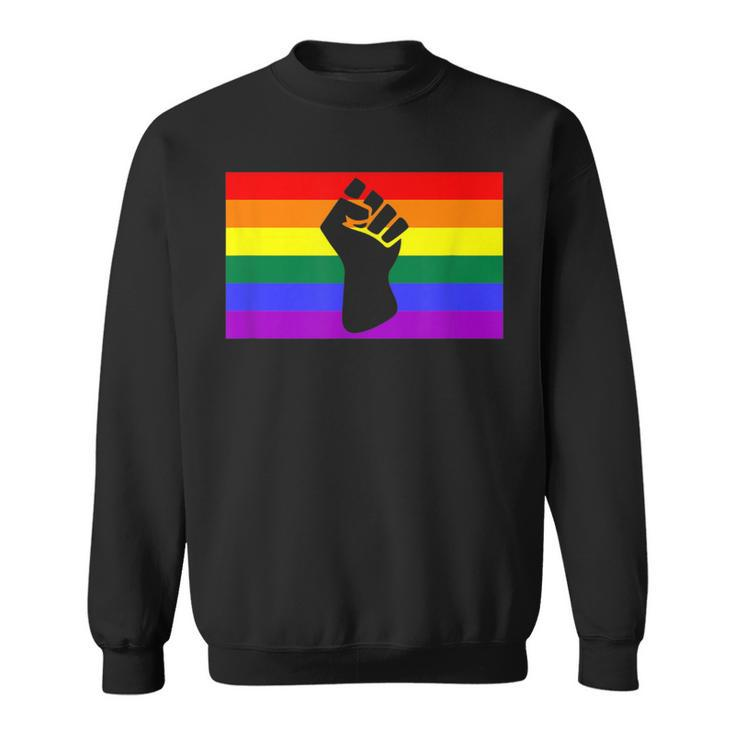 Black Protest Fist Lgbtq Gay Pride Flag Blm Unity Equality Sweatshirt