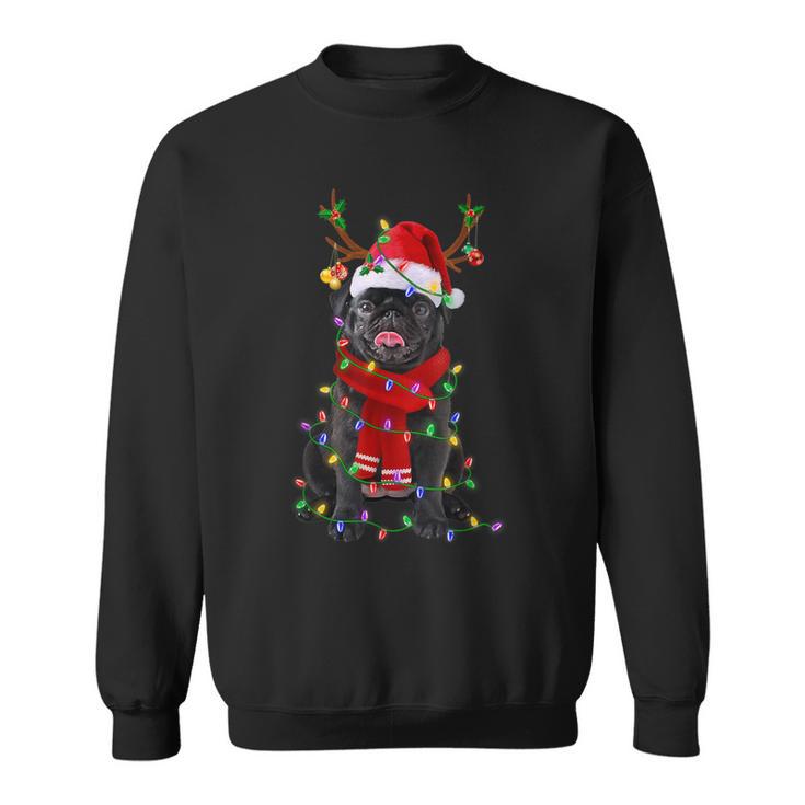 Black Pug Dog Tree Christmas Lights Xmas Pajama Sweatshirt