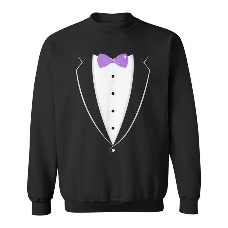 Black And White Tuxedo With Lavender Bow Tie Novelty T Sweatshirt