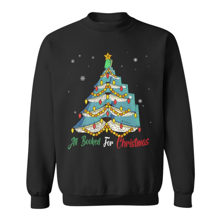 All Booked For Christmas Vintage Librarian Xmas Tree Light Sweatshirt