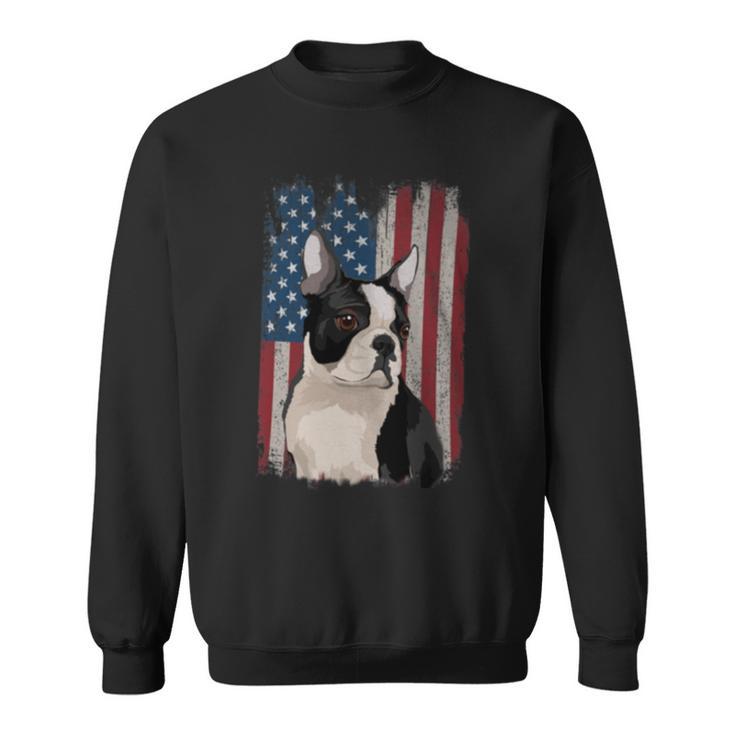 Boston Terrier American Flag Patriotic 4Th Of July Sweatshirt