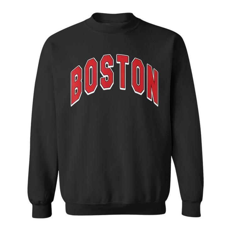 Boston Varsity Style Red Text With White Outline Sweatshirt
