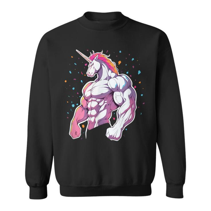 Buff Big Muscle Unicorn Illustration Strong Gym Sweatshirt