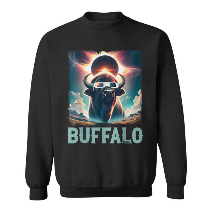 Buffalo Total Eclipse 2024 American Bison With Solar Glasses Sweatshirt