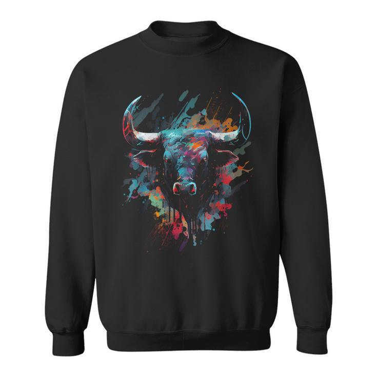 Bull Colorful Bull Riding Meat Favorite Animal Bull Fan Sweatshirt
