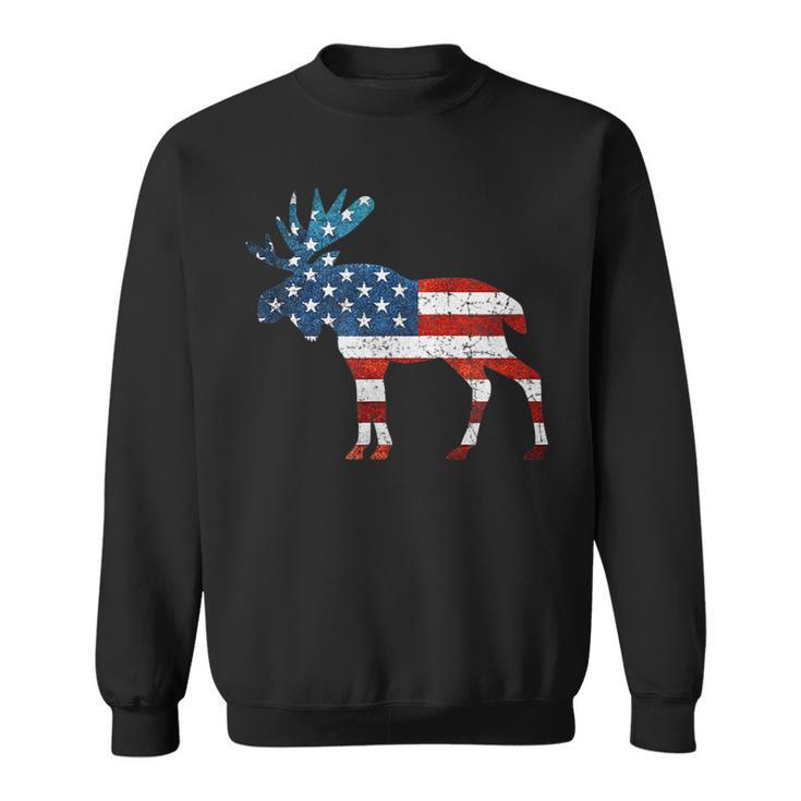 Bull Moose American Flag Moose Antlers Icon Sweatshirt