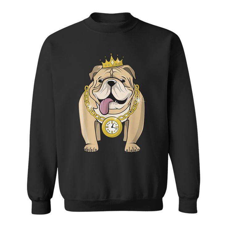 Bulldog Rapper Hip-Hop Dog Crown Gold Chain Clock Sweatshirt