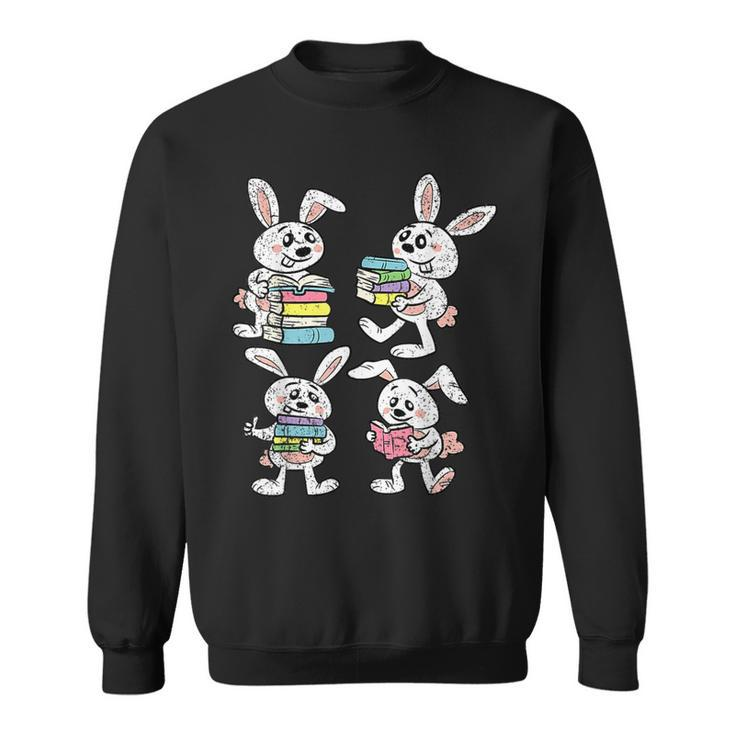 Bunny Reading Books Easter Rabbit Bookworm Spring Sweatshirt