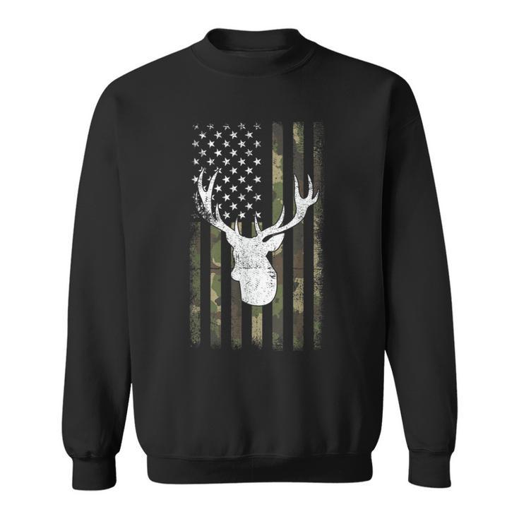 Camo Deer American Flag Graphic Hunting Men Dad Boys Sweatshirt