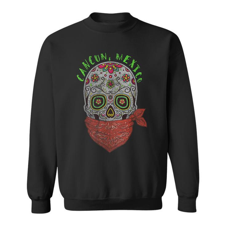 Cancun Mexico Souvenir Sugar Skull Bandanna Sweatshirt