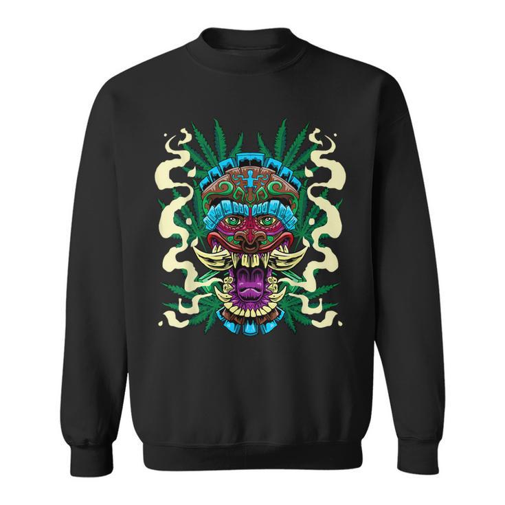 Cannabis Tiki Mask Hawaiian Totem Smoke Weed Hemp Idea Sweatshirt