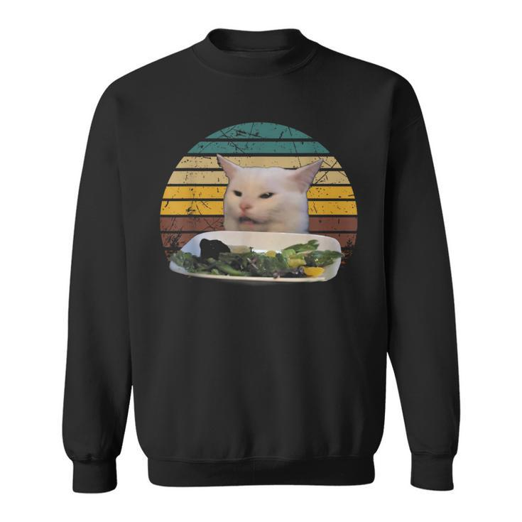 Cat At Dinner Table Animals Outfits Lovely Cat Meme Sweatshirt