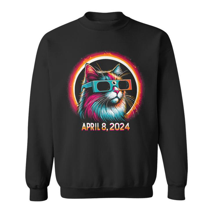 Cat In Eclipse Glasses Totality 2024 Total Solar Eclipse Sweatshirt