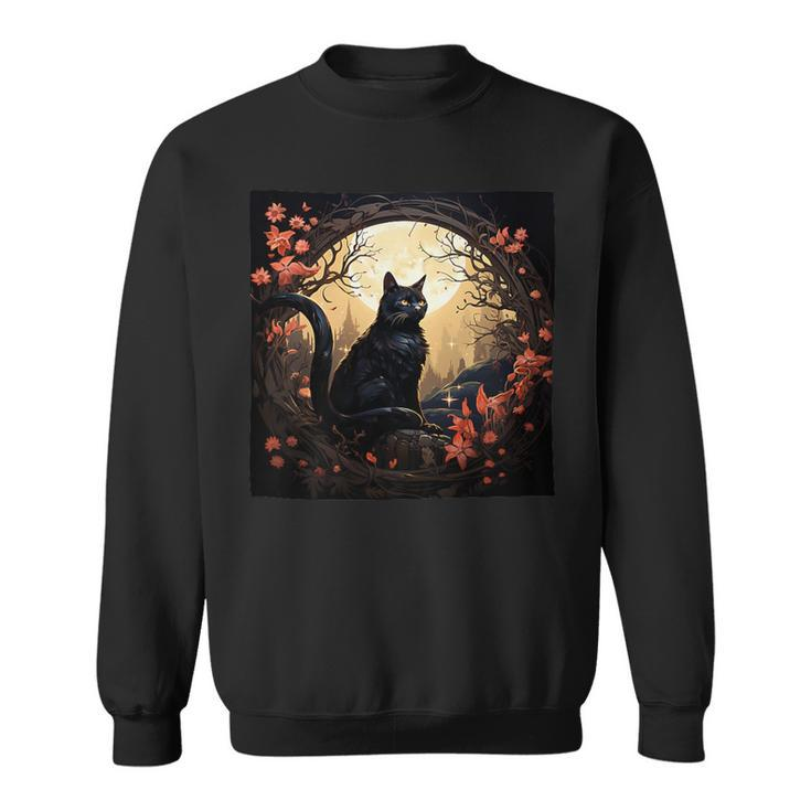 Cat Moon Flowers Graphic Sweatshirt
