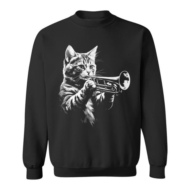 Cat Playing Trumpet Vintage Jazz Musician Trumpeter Sweatshirt