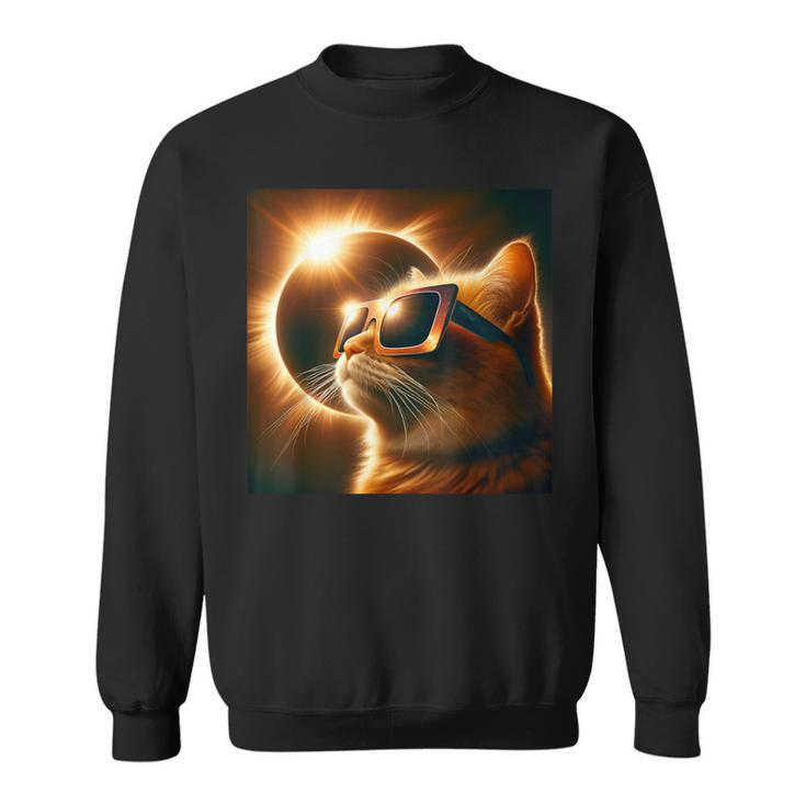 Cat Solar Eclipse 2024 Cat April 8 2024 Cat Selfie Eclipse Sweatshirt