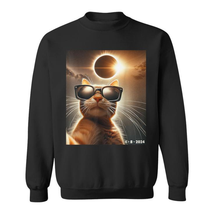 Cat Taking A Selfie With Solar 2024 Eclipse Wearing Glasses Sweatshirt