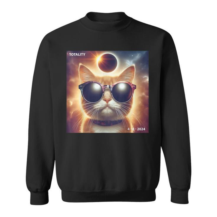 Cat Taking A Selfie With Solar 2024 Eclipse Wearing Glasses Sweatshirt