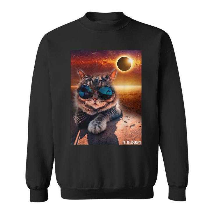 Cat Taking A Selfie With Solar Eclipse 2024 Wearing Glasses Sweatshirt