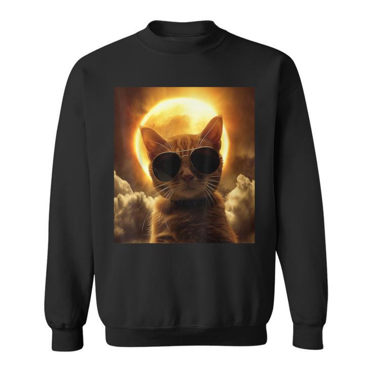 Cat Taking A Selfie With Solar Eclipse Wearing Sunglasses Sweatshirt