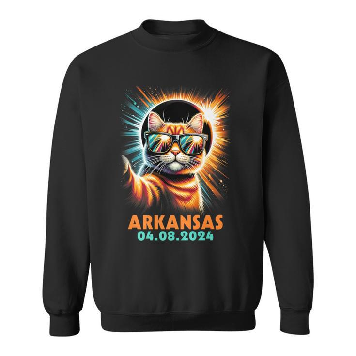 Cat Taking A Selfie Total Solar Eclipse 2024 Arkansas Sweatshirt
