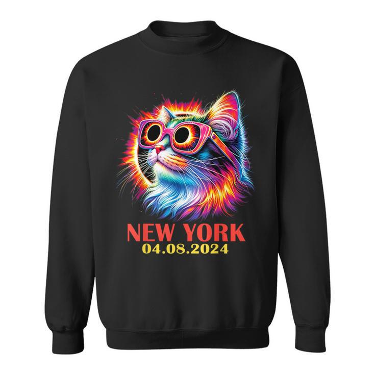 Cat Total Solar Eclipse 2024 New York With Eclipse Glasses Sweatshirt