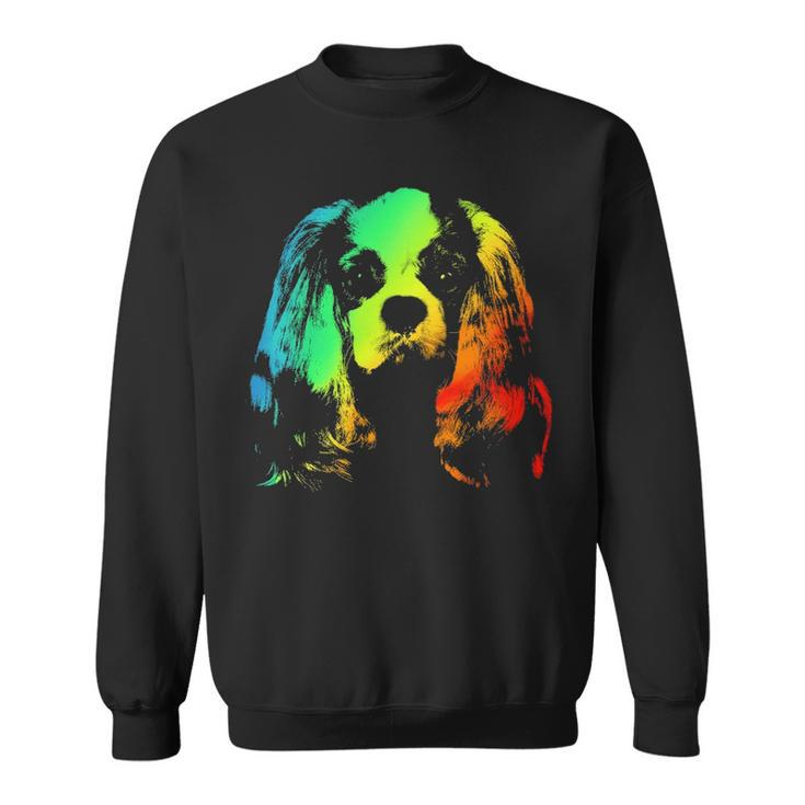 Cavalier King Charles Spaniel Colorful Rainbow Vintage Sweatshirt